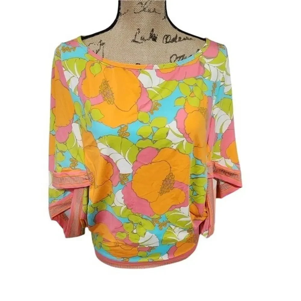Trina Turk orange and pink 60s 70s PLAYA DE FLOR SWIM TUNIC size medium new!!!